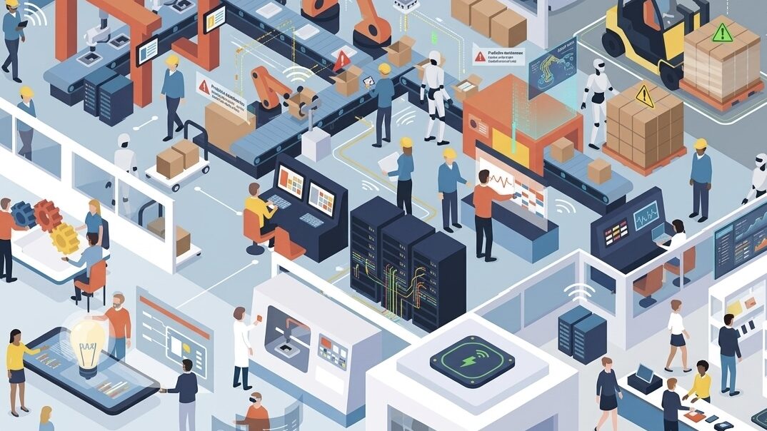 IoTが導入されている工場のイラスト